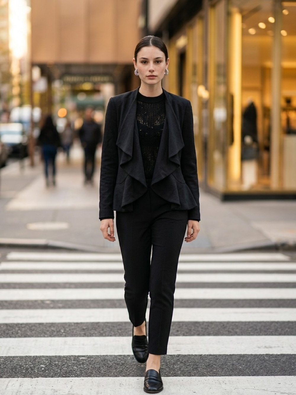 Lafayette 148 New York Black Draped-Ruffle Blazer Size 6
